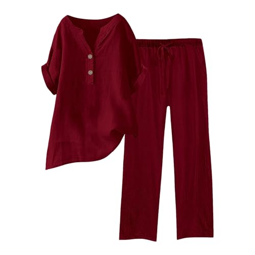 Tenues 2 pièces lin et coton anti chaleur ensemble ample taille élastique