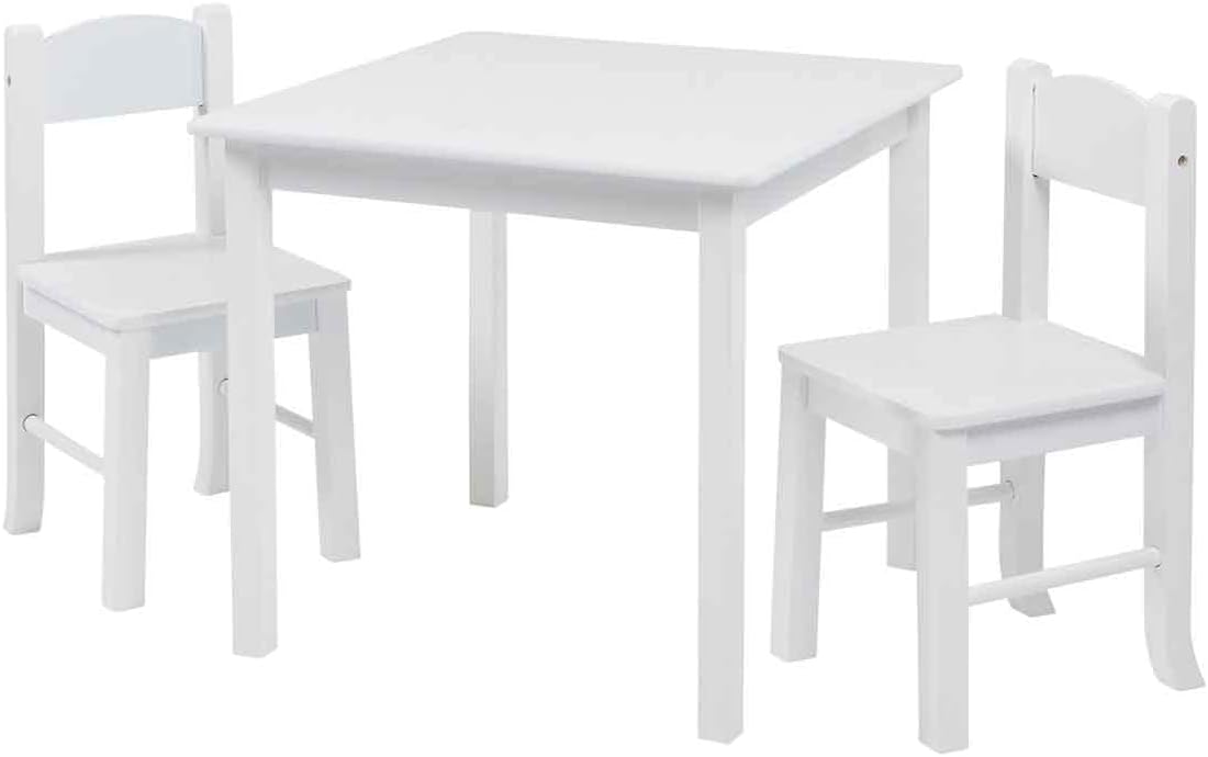 Children's White Wooden Table & 2 Chairs Set, Engineered Wood, 53.5cm H W x 60cm D