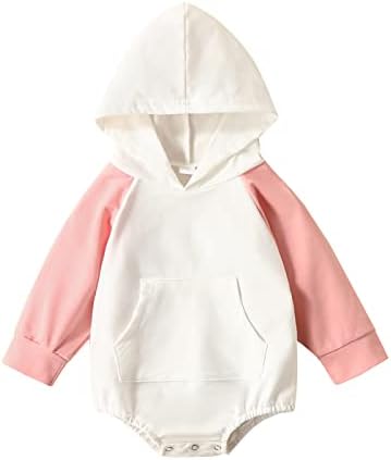 USKIDKK Unisex Baby Boy Girl Romper Oversized Hoodie Sweatshirt Long Sleeve Top Warm Fall Clothes (Pink, 3-6 Months)