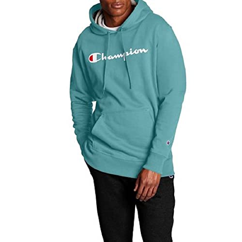 Champion Men's Powerblend Fleece Pullover Hoodie, Script Logo, GREEN CLAY X-Large