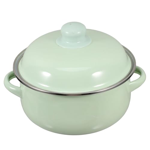 MUCKLILY Cacerola Esmaltada Verde 1,7 l Con Tapa y Asas Dobles, Olla Para Sopa y Guiso, Resistente a Altas Temperaturas, Para Cocina De Inducción y Uso Doméstico