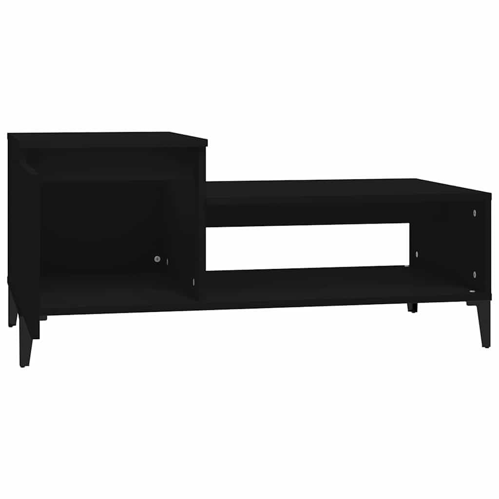 Mesa de centro negra 100 x 50 x 45 cm de madera con espacio de almacenamiento y estante para salón, sofá