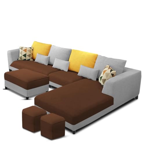 Image of Casaliving Minta RHS 8 Seater L Shape Sofa Set with Center Table for Living Room (Brown Grey Fabric) Premium Fabric Sofa Set for Living Room | Hall
