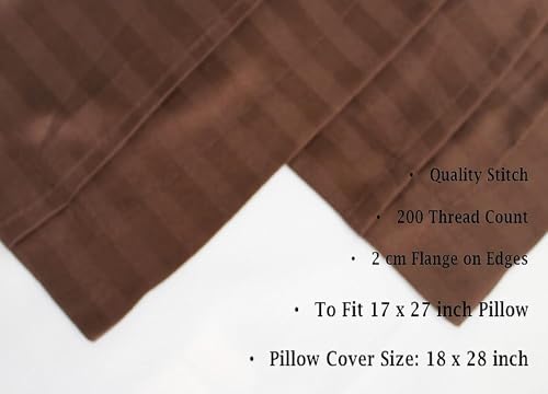 Image of HOUSE FOX Zipper Cotton Pillow Covers /Cases /Protectors (NOT Pillow) Set of 2 Pair Or 4 Pcs,Size -18x28inch with Zip /Chain (Strip Coffee White, Standard)