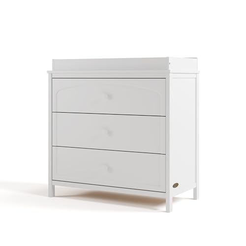 Graco Olivia 3 Drawer Changing Table Dresser (White) GREENGUARD Gold Certified Baby Dresser with Changing Table Top Includes Interlocking Drawer System