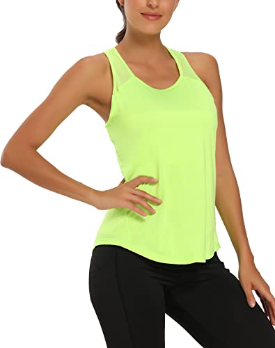 Aeuui Womens Workout Tops For Women Racerback Tank Tops Mesh Yoga Shirts Athletic Running Tank Tops Sleeveless Gym Clothes Fluorescent Yellow #TOP1