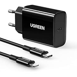Ugreen Cargador Usb C Power Delivery 3.0 UGREEN 20W Cargador USB C Power Delivery 3.0, Cargador Tipo C con Cable MFI Soporta QC4.0/ QC 3.0 Compatible con iPhone 14/13 Pro/12/12 Pro/SE 2022/11/X iPad Pro Air Redmi Note11 Galaxy S22/S21-Negro