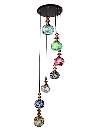 Image of HL Home Lighting Contemporary 7-Light Multicolor Glass Globes Cluster Hanging Light | Pendant Lamps