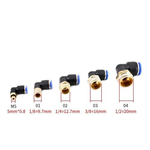 Conector neumático de codo PL en forma de L con rosca macho para manguera de 8mm 5