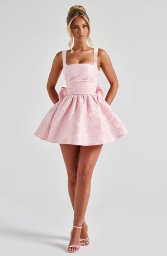Satin Spaghetti Straps Homecoming Dresses for Teens Aline Square Neck Short Cocktail Party Gowns with Bow4
