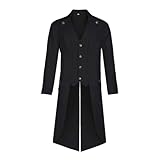 DZMDIP Mens Steampunk Pirate Tailcoat Jacket Gothic Victorian Tailcoat Renaissance Vintage Coat Halloween Costume(Small,Black)