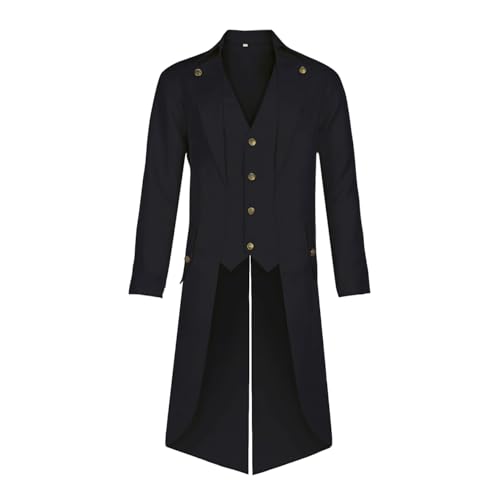 DZMDIP Mens Steampunk Pirate Tailcoat Jacket Gothic Victorian Tailcoat Renaissance Vintage Coat Halloween Costume(Medium,Black)
