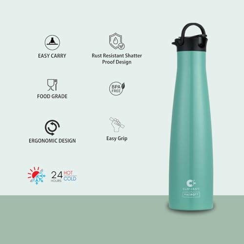 Image of CLAY CRAFT VACBOTT Vega Double Walled|18 Hours Hot and 24 Hours Cold Water Bottle Vacuum Insulated|Flask Bottle 650ml|Steel Bottles for Travelling|BPA-Free|BIS Certified|1Year Limited Warranty