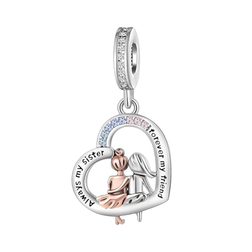 ZakiaHo Heart Love Sister Charms for Pandora Bracelets Always my Sister Forever my Friend Birthday Gifts for Womens Jewellery Comaptible with Pandora Charms Bracelets