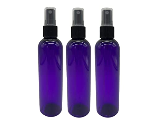 Natural Farms 4 oz Plastic Purple Cosmo BPA FREE Bottles - 3 Pack Empty Refillable Containers - Essential Oils - Hair - Aromatherapy - Black Fine Mist Sprayers - Made in the USA