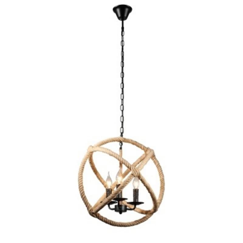 Plafonnier restaurant vintage en corde de chanvre et suspension industrielle chic 3 feux