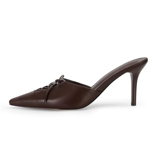 Image of Dsevht Black Kitten Heels for Women Pointed Closed Toe Dressy Bow Heel Vintage Heeled Mules Sexy Pointy Studded Slip on Stiletto Pump Shoes