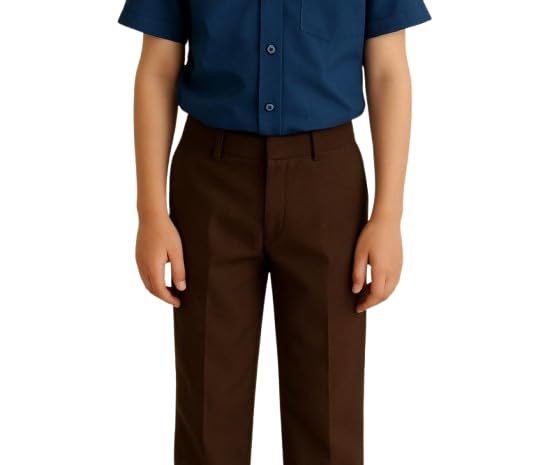 Image of School Uniform Coffee Trousers for Boys and Girls, Formal Regular-Fit School Pants, Comfortable, Durable Fabric for Daily School Wear. 3-4 Years