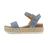 Soda CLIP ~ Women Open Toe Ankle Strap Platform Espadrille Sandal (Dusty Blue, 9)