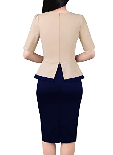 Vfshow Womens Square Neck Buttons Patchwork Peplum Work Business Office Colorblock Bodycon Pencil Dress 10325 Apt 3Xl #TOP1