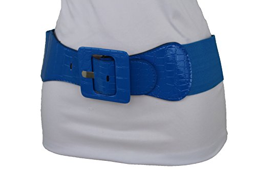 TFJ Women Fashion Stretch Belt Waist Hip Square Buckle M L XL Cobalt Blue4