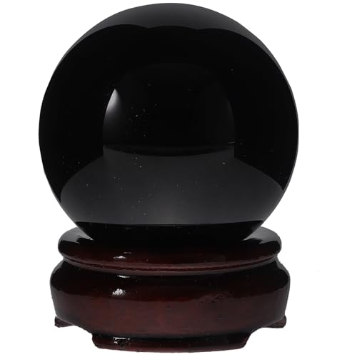 ELEOUTI Sphère D'obsidienne Noire 6 Cm avec Support en Bois, Boule de Cristal Déco de Table pour Contemplation, Feng Shui et Bureau, Ornement Décoratif...