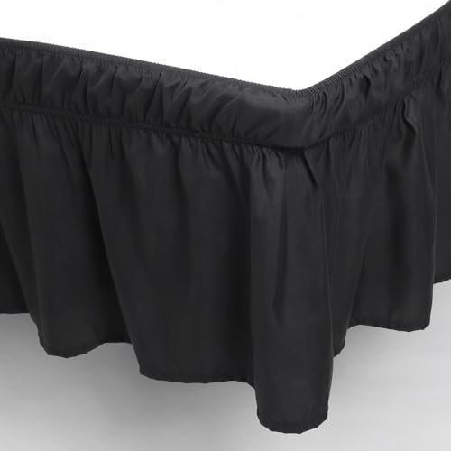Falda de cama elástica negra de poliéster ajustable para dormitorio 5