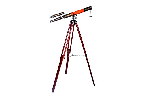 Royal Vintage Telescope Antique Handmade Tripod Telescopes Orange Leather Covered Tube Handicraft Nautical Article Home Decor