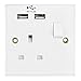 Price comparison product image ASAB Wall Socket with 2 USB Ports High Speed 2.4A Power Switch UK 3-Pin Outlet White
