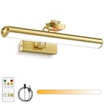 AIXPI Picture Lights for Wall, Battery Operated Wall Lights with Remote, Dimmers, Timers & 3 Color Temps, 12.6 in Rechargeable LED Metal Wall Sconces for Living Room, Artworks, Gold 1 Pack