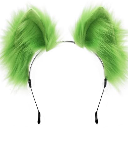 Agymo Handmade Green wolf Ears Animal furry fox cat ears headbands Halloween costume accessory