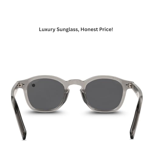 Image of MOONX Aero S2 UV Protected Roundr Sunglasses for Men & Women | Smoke Black PC Frame | Black Lens | Stylish Unisex Eyewear for Driving, Travel & Casual Outings