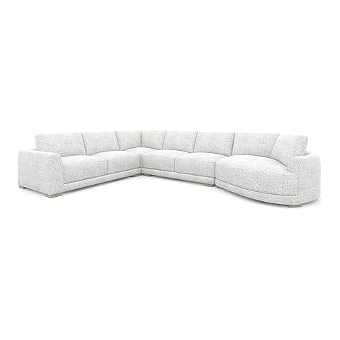 Jennifer Taylor Home Laguna 166" Right-Arm Facing Modern Modular Feather-Cushion 4-Piece Chaise Sectional Sofa, Cloud Light Gray Polyester Tweed Cover