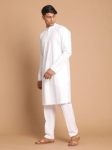 Image of VASTRAMAY Men's White Pure Cotton Kurta Pyjama Set VASMKWH000nPANT001WHnC 42