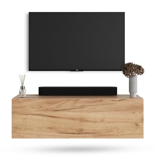 Planetmöbel Meuble TV West, Table TV 100 cm de Long, Meuble Tele Suspendu ou posé au Sol, Table Television pour Salon, Meuble TV 37,8 x 100 x 30 cm, chêne...