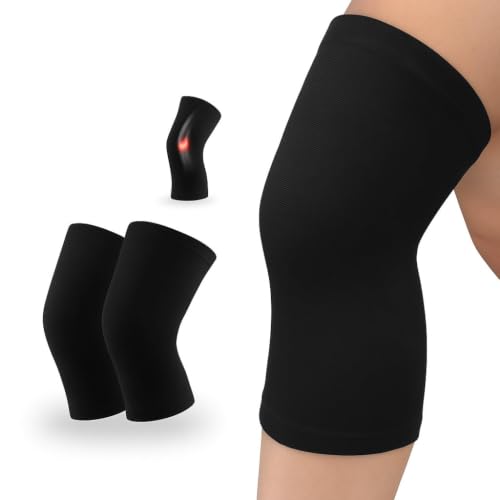 Image of Knee Cap Support Black Compression Knee Sleeve - Breathable Elastic Knee Brace Everyday Knee Support for Men & Women, XXL