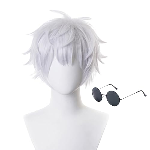 Soyusunny Short Gray Gojo Satoru Cosplay Costume Wigs for Men Adults Halloween Male with Black...
