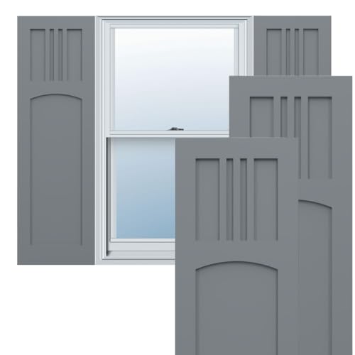 Ekena Millwork 12"W x 43"H True Fit PVC San Miguel Mission Style Fixed Mount Shutters, Ocean Swell (Per Pair - Hardware Not Included)