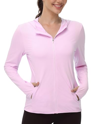 isnowood Women's UPF 50+ Sun Protection Rash Guard, UV SPF Long Sleeve Zip Hoodie Jacket, Lightweight Hiking Outdoor Shirts