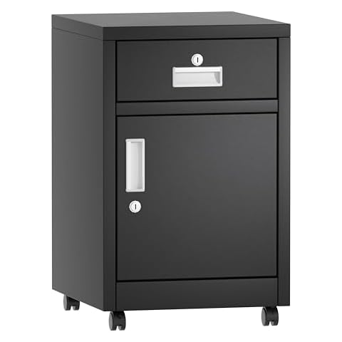 OSEILLC Rolling File Cabinet, Mobile File Cabinet with Lock, Vertical File Cabinets with 4 Universal Wheels, Under Desk Filing Cabinet for Home Office Cover