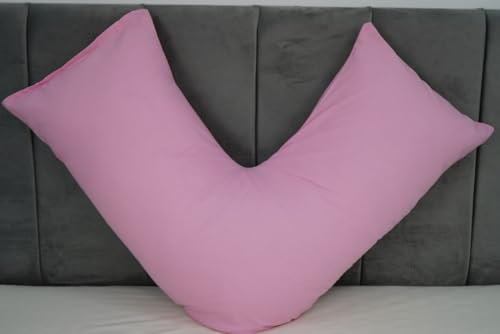 Pack of 2 Plain Poly-Cotton Back & Neck Support V Shaped Pillowcase Orthopaedic/Pregnancy/Nursing Pillow Case Pair- Available in 25 Colours 74 x 34cm (Pink) - Image 2