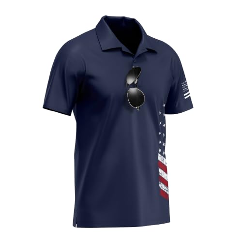 Camisetas Polo para Hombre con Estampado de Bandera Estadounidense, Camisas de Golf Patrióticas con Tecnología Antitranspirante y Secado Rápido miniatura 3