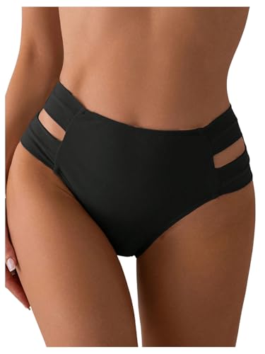 Image of GORGLITTER Women's High Waisted Bikini Bottom Black Tummy Control Hipster Cut Out Swimwear Bottom Black L