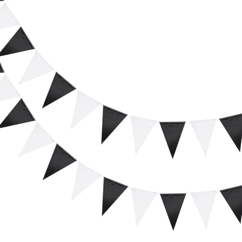 Guirlande de fanions triangulaires blanc noir pour créer une ambiance de fête unique 20m