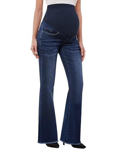 Image of GLAMIX Women's Stretch Maternity Bootcut Jeans with Pockets Over The Belly Bell Bottoms Flare Denim Pants Pregnancy Clothes