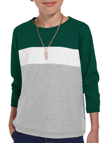 Image of ZDC Kids Boys Long Sleeve T-Shirts Color Block Crewneck Fashion Basic Tee Tops 5-14 Years