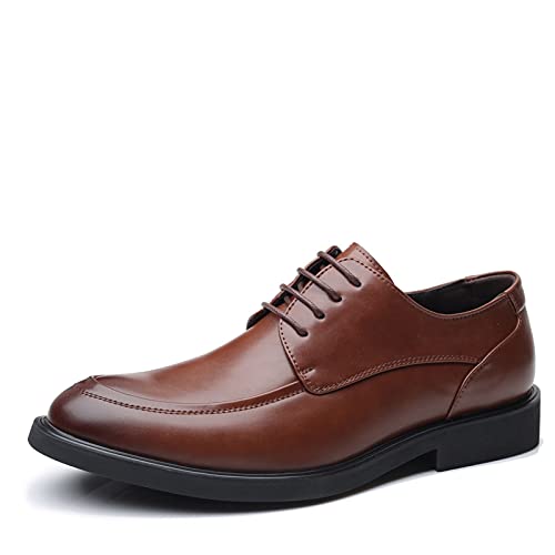 Dress Formal Shoes for Men Lace Up Derby Shoes Apron Toe Burnished Toe PU Leather Low Top Rubber Sole Slip Resistant Anti-Slip Prom(Brown,10 M US)