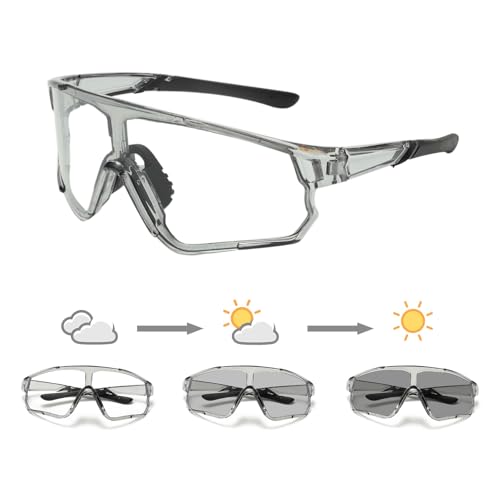 Long Keeper Photochromic Cycling Sunglasses Mountain Bike Riding Glasses for Women Men Sports Sunglasses UV400 (Gray)