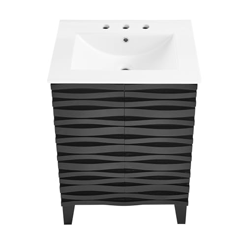 Image of Swiss Madison Cascade 24 in. Black Oak Bathroom Vanity with White, 3-Hole Ceramic Sink Top