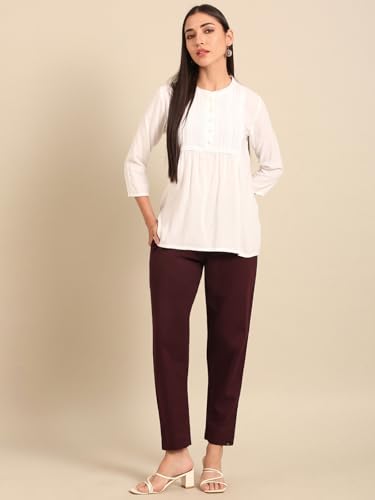 Image of TWIN BIRDS Women Cotton Straight Fit Pants | Ethnic Casual Daily Trousers